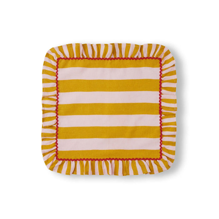 Gestreept servet met ruches Pink Mustard 45x45cm - Servetten - Bitossi