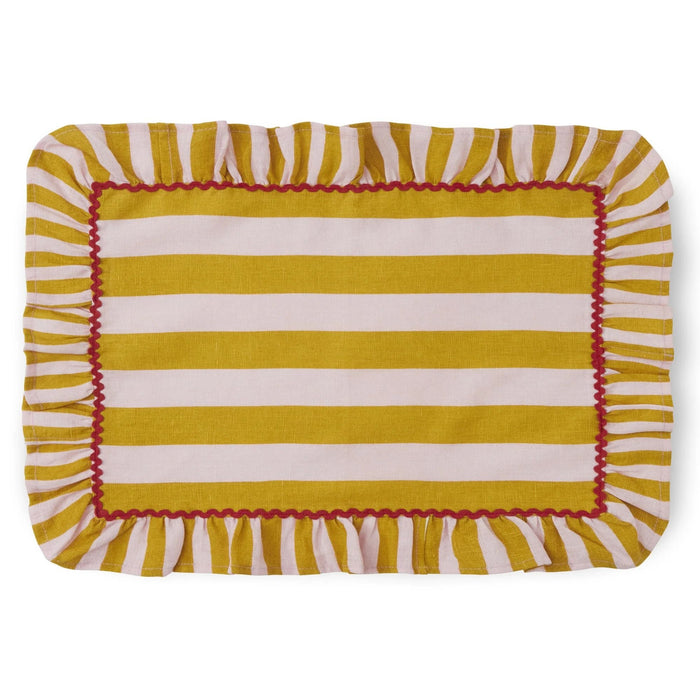 Gestreepte placemat met ruches Pink Mustard 37x53cm - Placemats - Bitossi