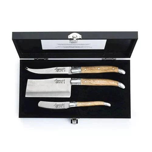 Luxury Line kaasmessenset eikenhout Stonewash in luxe kist (set van 3) - Kaasmessensets - Laguiole Style de Vie