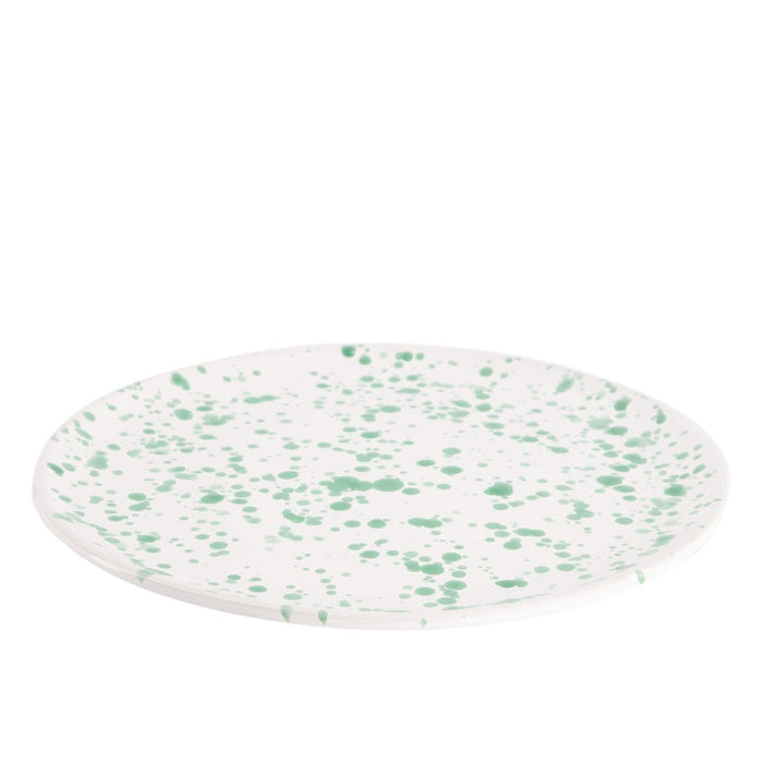 Ontbijtbord wit groen spetters gladde rand Smammriato 21cm - Kleine borden - Enza Fasano