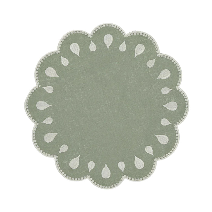 Placemat Gotas geborduurd green & white 45cm - Placemats - Mariaida Home
