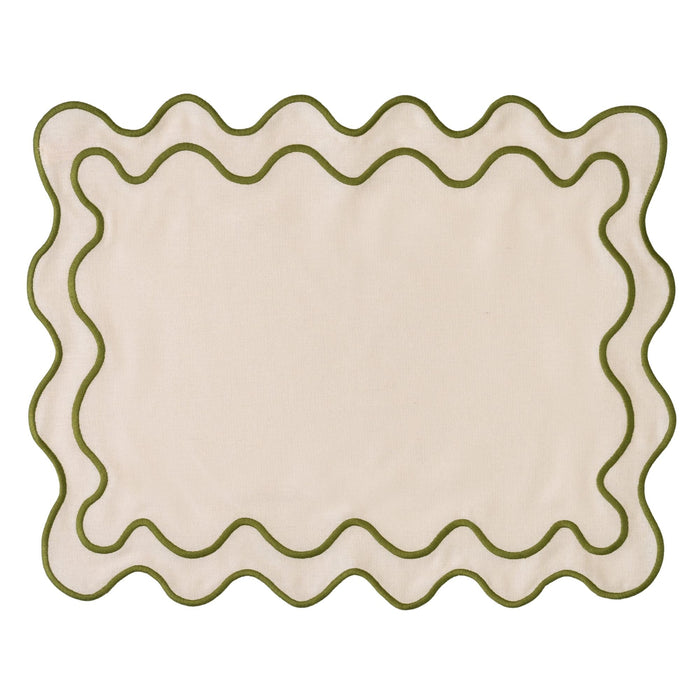 Placemats wavy beige & groen (set van 2) - Placemats - Kulu Club