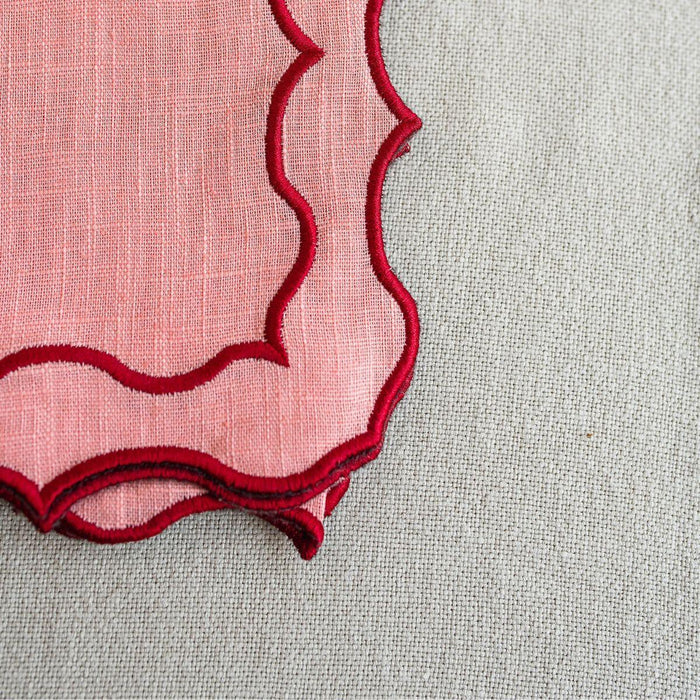 Servet Navy geborduurd zalmroze met rood 45x45cm - Servetten - Mariaida Home