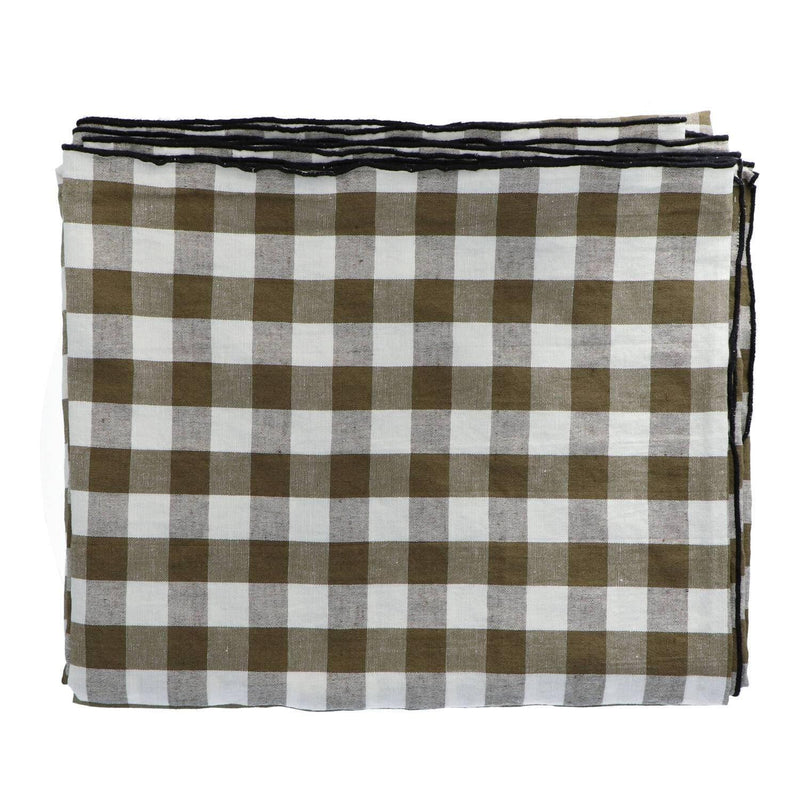 Tafelkleed Bourdon Canvas Mimi Vichy - Vichy Kaki & Bourdon Noir 145x350cm - Tafelkleden - Maison de Vacances
