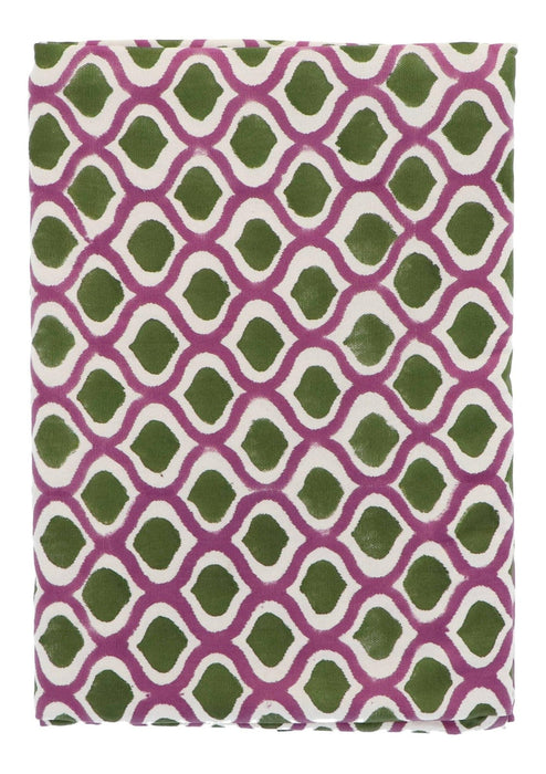 Tafelkleed handgeprint katoen bruin paars motief 250x150cm - Tafelkleden - Les Ottomans