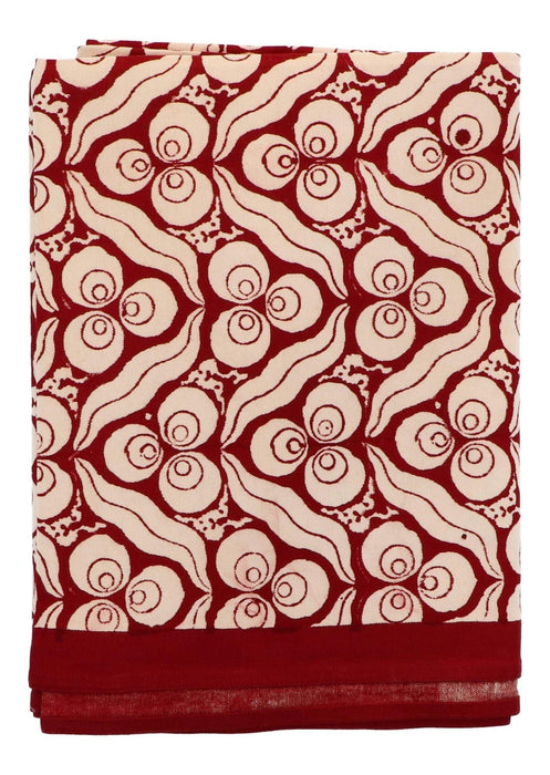 Tafelkleed handgeprint katoen rood wit motief 250x150cm - Tafelkleden - Les Ottomans