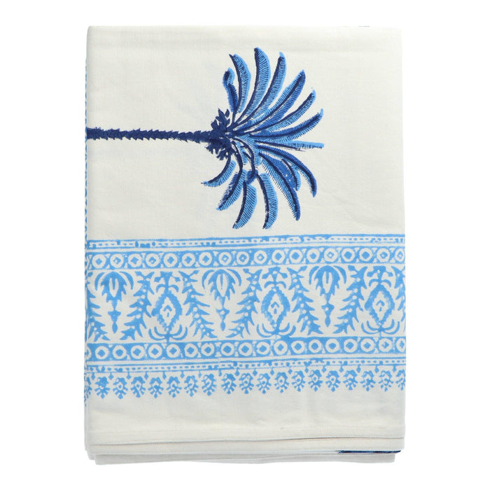 Tafelkleed handgeprint wit blauw palmboom 250x150cm - Tafelkleden - Les Ottomans