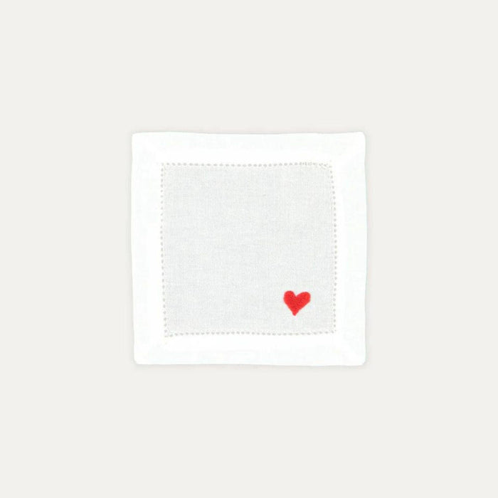 Cocktailserviette Rotes Herz gestickt 15x15cm - Servietten - Mariaida Home