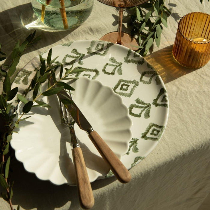 Dinerbord ruitpatroon wit groen gladde rand 28,5cm Enza Fasano - FOODIES IN HEELS