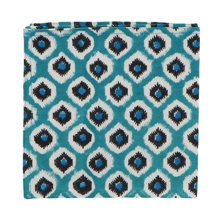 Servetten handgeprint katoen blauw lichtblauw wit motief 40x40cm (set van 4) - Servetten - Les Ottomans