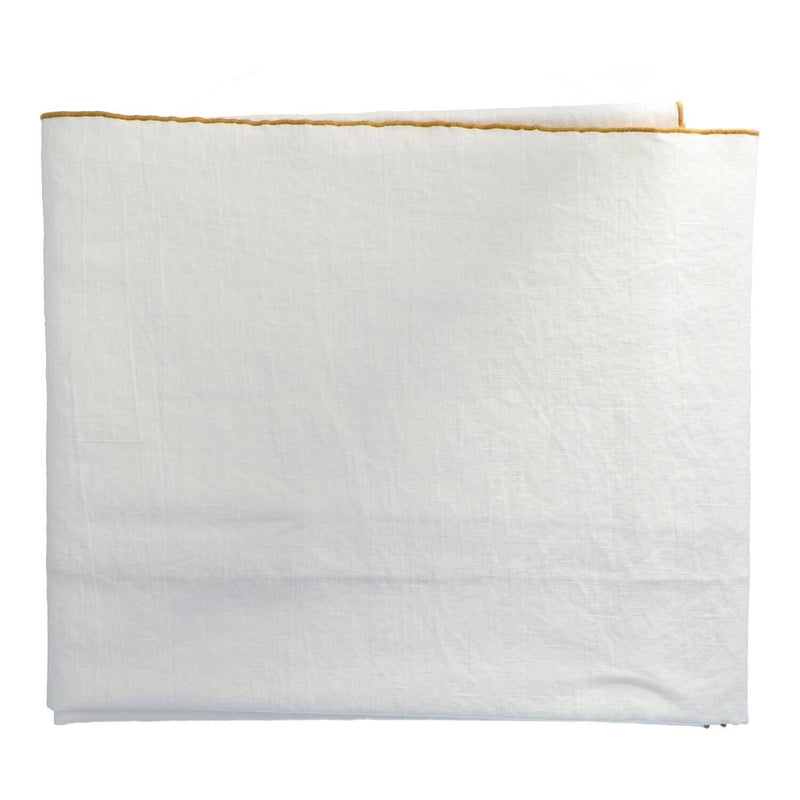 Tafelkleed Bourdon Canvas Mimi - Blanc & Bourdon Ocre 170x300cm - Tafelkleden - Maison de Vacances