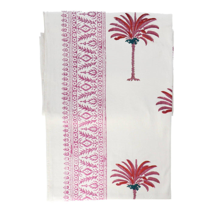 Tischtuch handbedruckt rosa weiß Palme 250x150cm - Tischdecken - Les Ottomans
