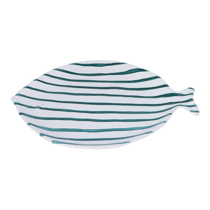 Dinerbord visvorm wit groenblauw 32cm - Dinerborden - Enza Fasano