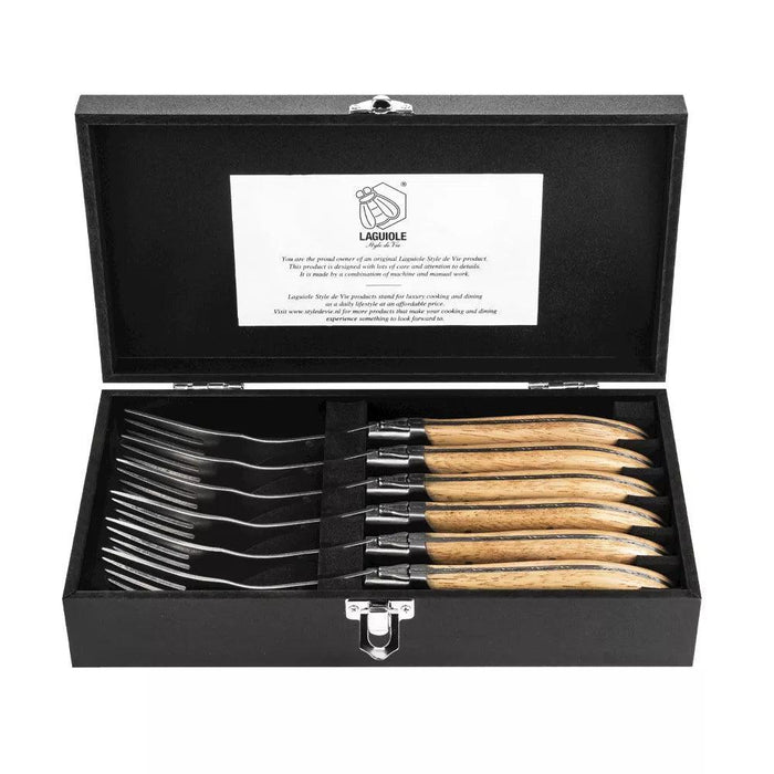 Luxury Line forks oak Stonewash in deluxe case (set of 6) - Cutlery - Laguiole Style de Vie