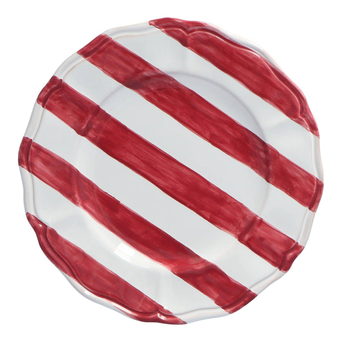 Ontbijtbord Baccellato Bianco met Fuscia strepen 21cm - Kleine borden - Enza Fasano