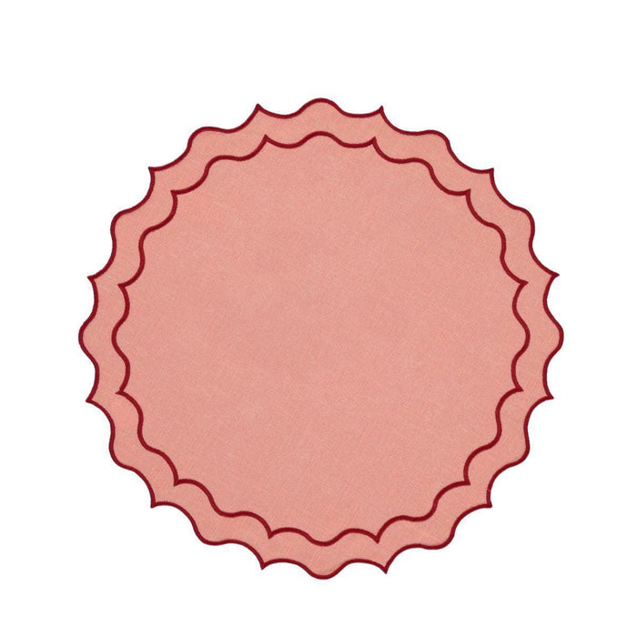 Placemat Navy geborduurd zalmroze met rood 45cm - Placemats - Mariaida Home