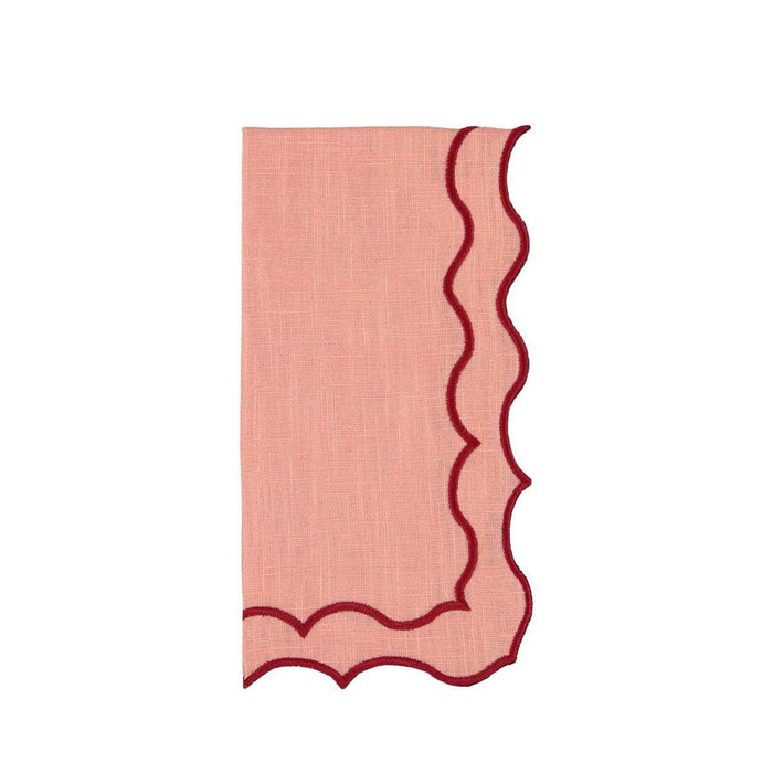 Napkin Navy embroidered salmon pink with red 45x45cm - Napkins - Mariaida Home