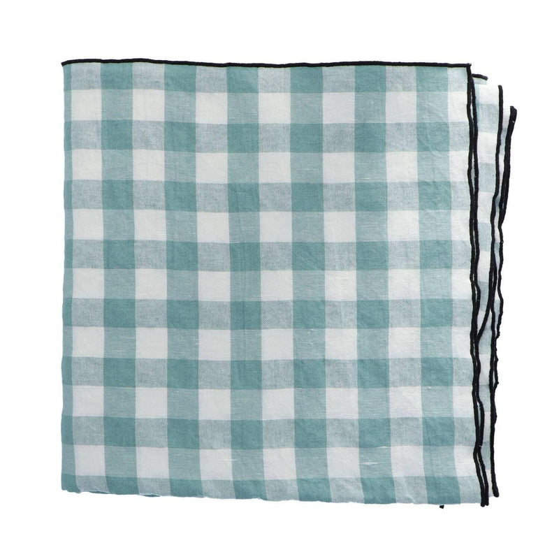 Tafelkleed Bourdon Canvas Mimi Vichy - Vichy Aqua & Bourdon Noir 145x300cm - Tafelkleden - Maison de Vacances