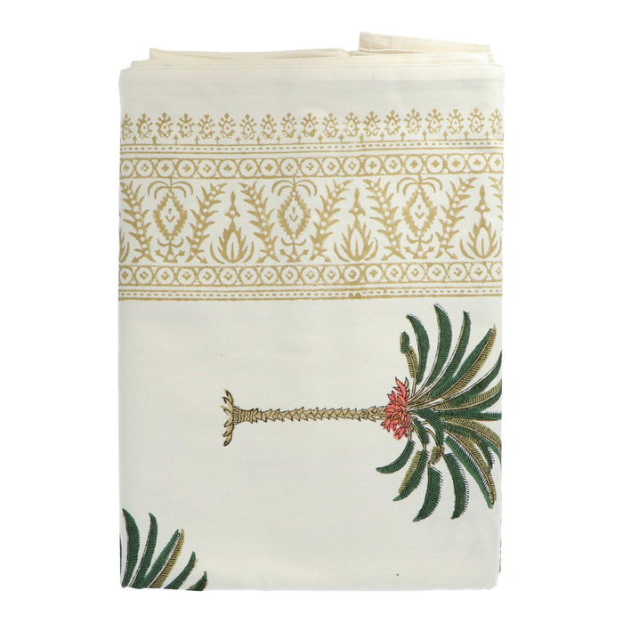 Tablecloth handprinted green white palm tree 250x150cm - Tablecloths - Les Ottomans