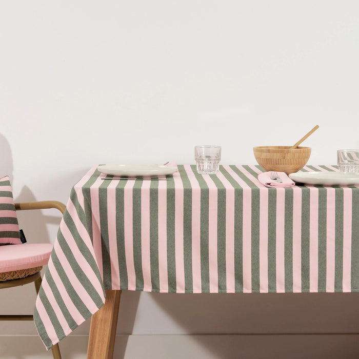 Tafelkleed Maglia Raya groen met roze streep 160x300cm - Tafelkleden - Muaré
