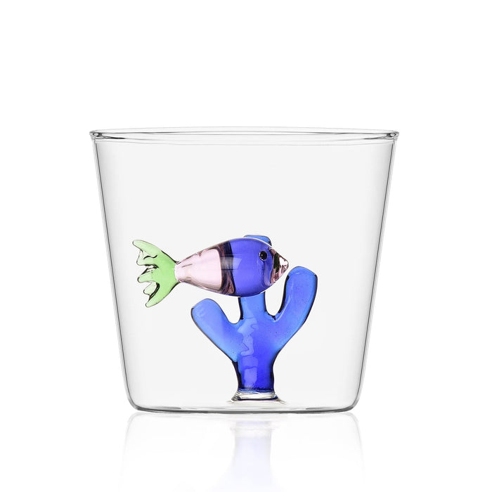 Water glass Pink Fish Blue Seaweed - Water glasses - Ichendorf Milano