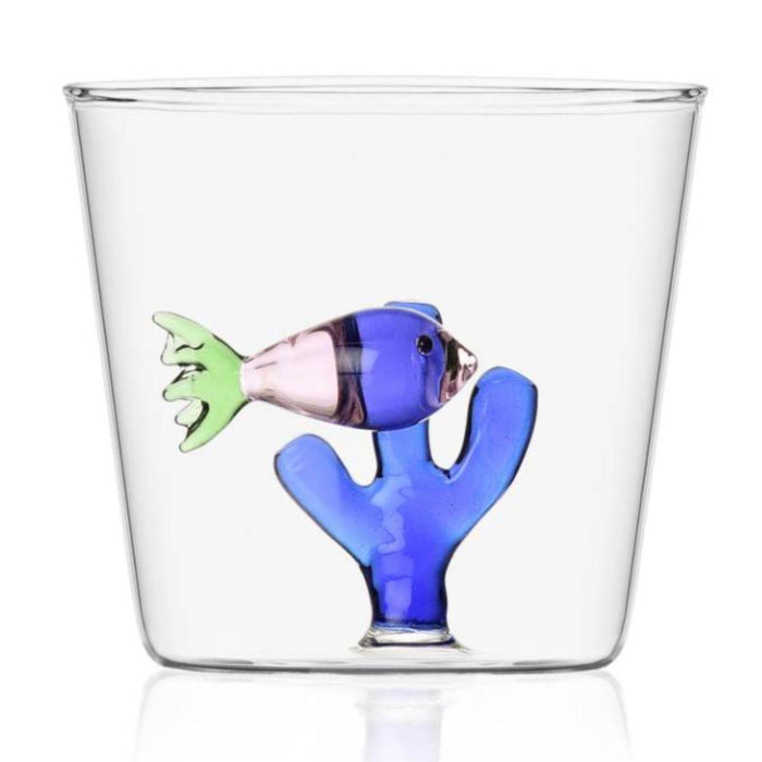 Water glass Pink Fish Blue Seaweed - Water glasses - Ichendorf Milano