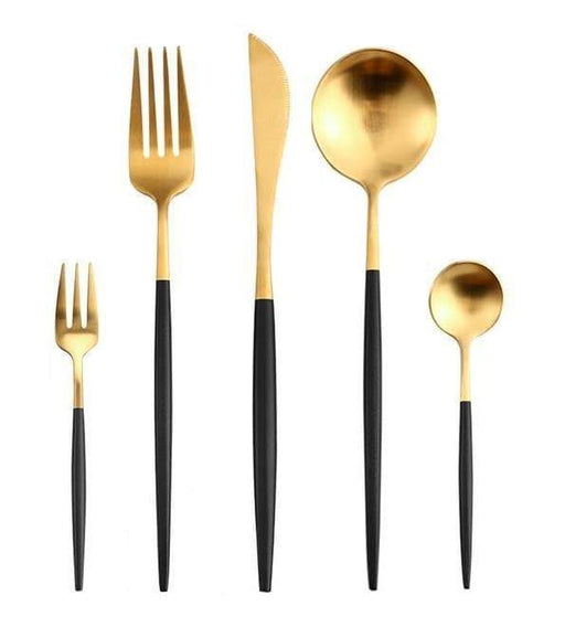 Dinnerware set 5-piece gold with black handles Boutique365 -. FOODIES IN HEELS