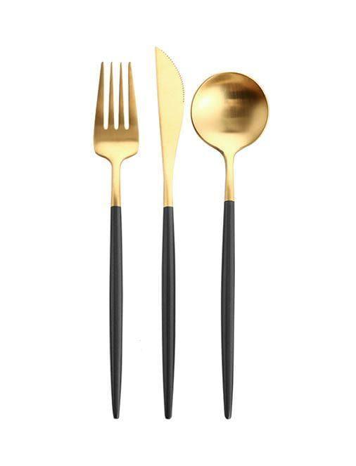 Appetizer cutlery set 3-piece gold with black handles Boutique365 -. FOODIES IN HEELS