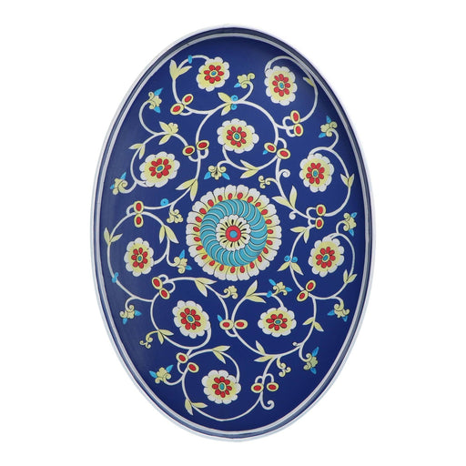 Dienblad ovaal handbeschilderd Ikat 48x39cm blauw wit Les Ottomans - FOODIES IN HEELS
