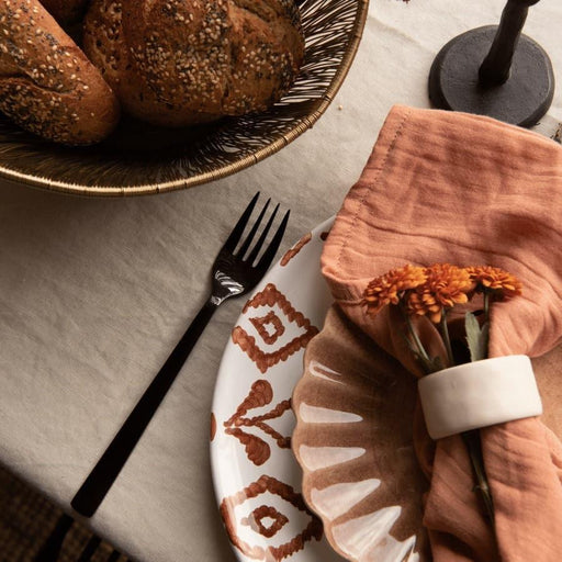 Dinerbord ruitpatroon wit bruin gladde rand 28,5cm Enza Fasano - FOODIES IN HEELS