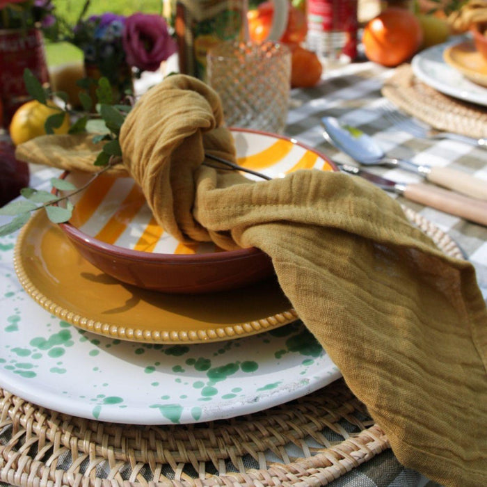Dinerbord wit groen spetters gladde rand Smammriato 28,5cm - Dinerborden - Enza Fasano