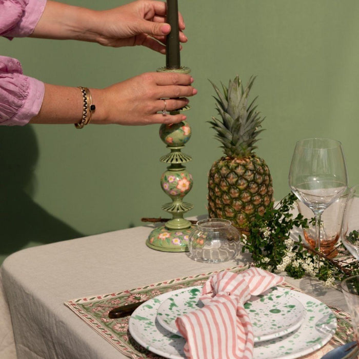 Dinerbord wit groen spetters gladde rand Smammriato 28,5cm - Dinerborden - Enza Fasano