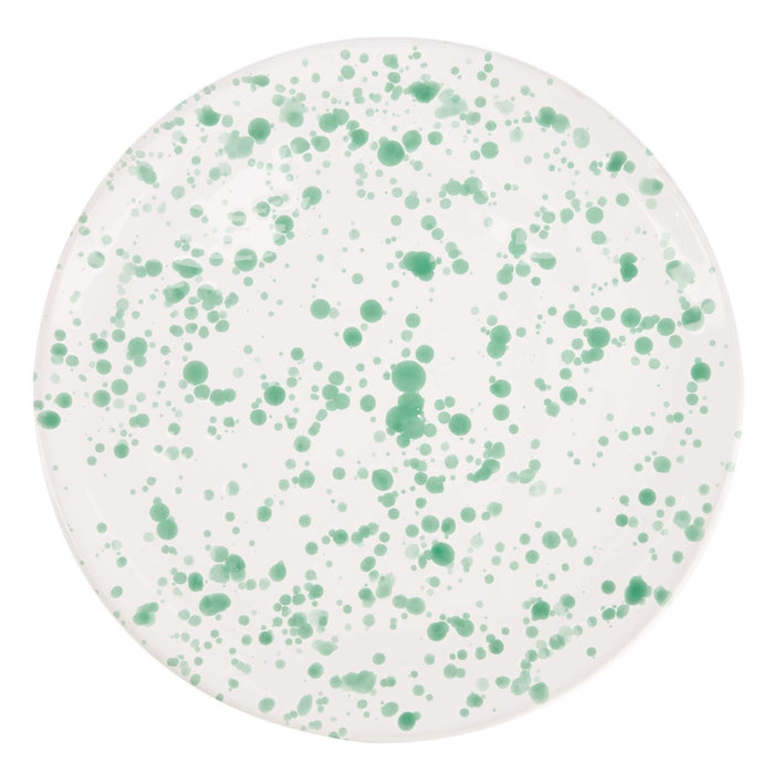 Dinerbord wit groen spetters gladde rand Smammriato 28,5cm - Dinerborden - Enza Fasano