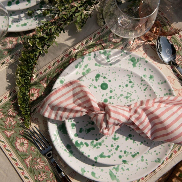 Dinerbord wit groen spetters gladde rand Smammriato 28,5cm - Dinerborden - Enza Fasano