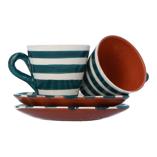 Espresso cup and saucer horizontal stripe teal (set of 2) Casa Cubista - -. FOODIES IN HEELS