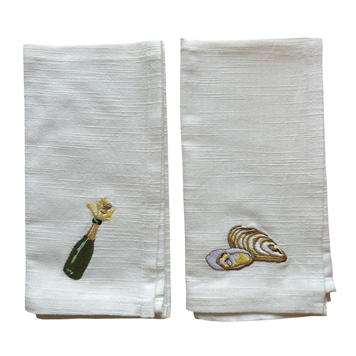 Geborduurde servetten Champagne & Oysters 45x45cm (set van 2) - Servetten - Studio Noticed