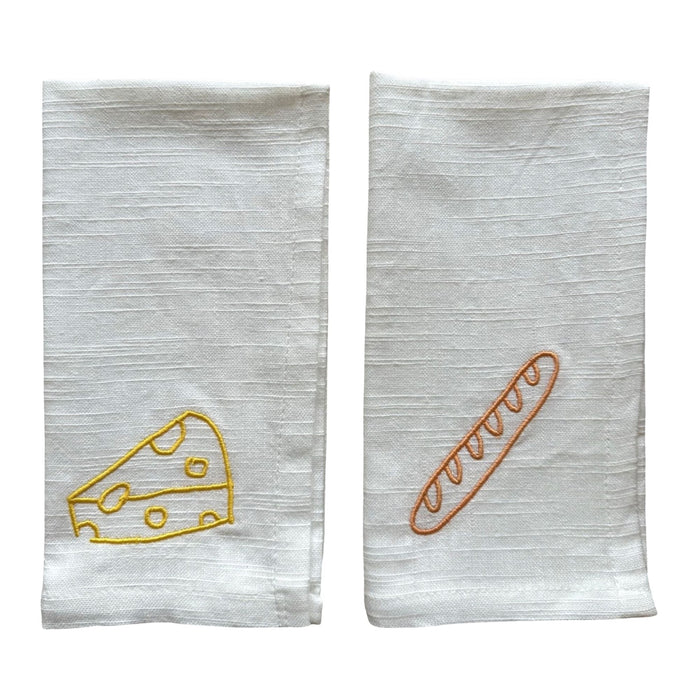 Geborduurde servetten Cheese & Baguette 45x45cm (set van 2) - Servetten - Studio Noticed