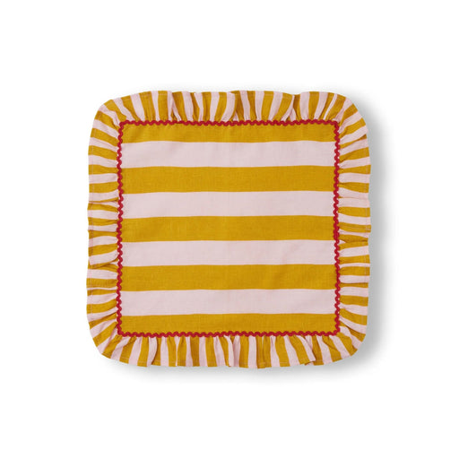 Gestreept servet met ruches Pink Mustard 45x45cm - Servetten - Bitossi
