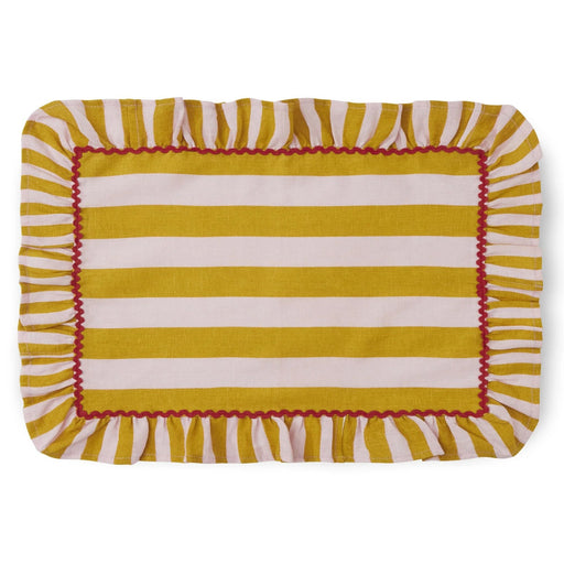 Gestreepte placemat met ruches Pink Mustard 37x53cm - Placemats - Bitossi