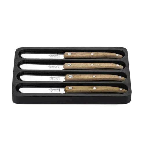 Innovation Line botermessen eikenhout in houten tray (set van 4) - Bestek - Laguiole Style de Vie