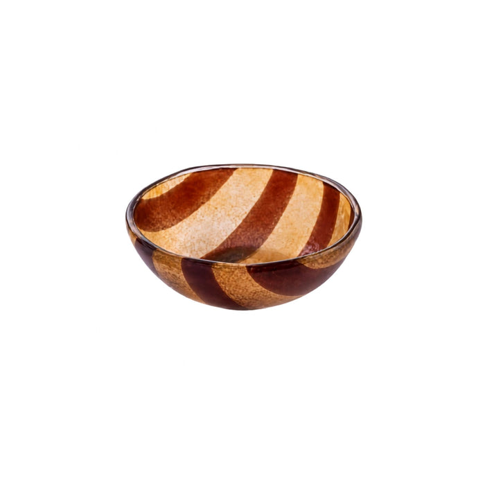 Kom glas Artisano Amber & Brown Stripes 12cm - Kommen - Cavari Atelier