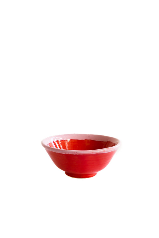 Kom Inez Red & Pink Line 15cm - Kommen - Val Pottery