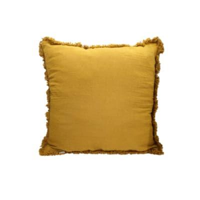 Pillow and pillowcase linen with fringes mustard À la - -. FOODIES IN HEELS