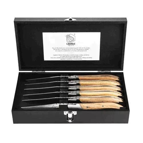Luxury Line steakmessen eikenhout Stonewash in luxe kist (set van 6) - Bestek - Laguiole Style de Vie