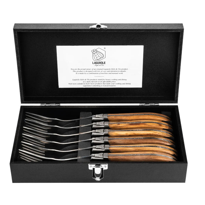 Luxury Line vorken olijfhout in luxe kist (set van 6) - Bestek - Laguiole Style de Vie