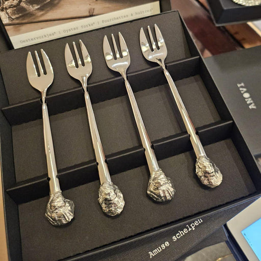 Oestervorkjes van tin in set van 4 - niet in vaatwasser - Bestek - Anovi
