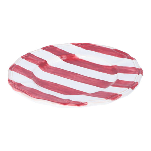 Ontbijtbord Baccellato Bianco met Fuscia strepen 21cm - Kleine borden - Enza Fasano