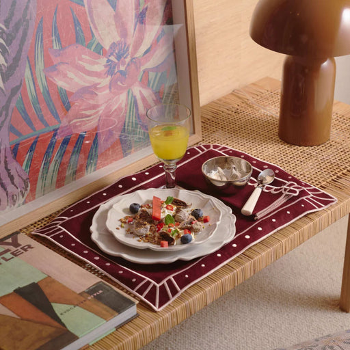 Placemat Belle Nuit burgundy with salmon 30x50cm - Placemats - Mariaida Home
