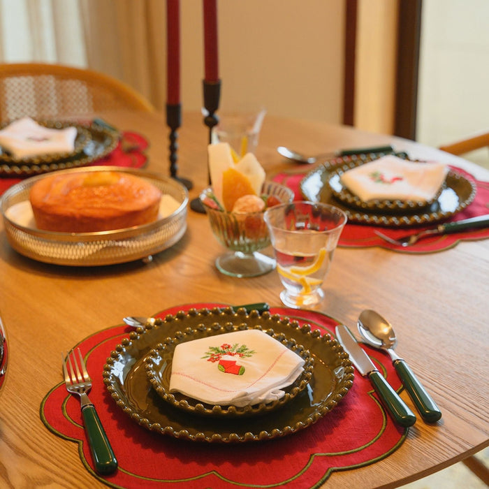 Placemat Burgundy with Green 40cm - Placemats - Mariaida Home