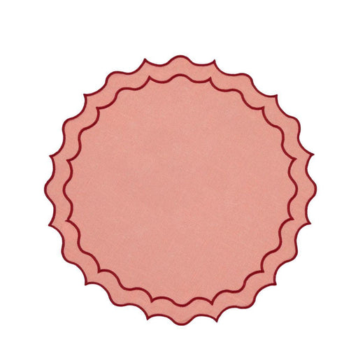 Placemat Navy geborduurd zalmroze met rood 45cm - Placemats - Mariaida Home